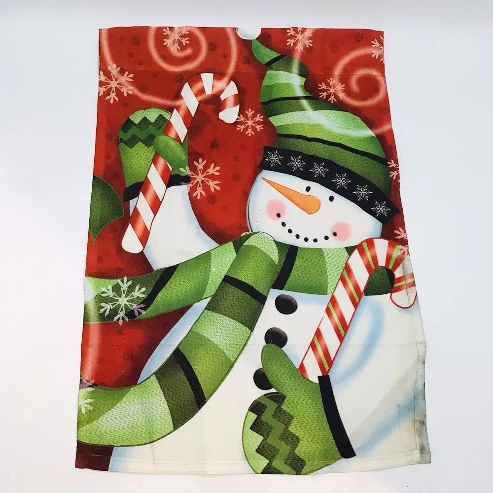 Winter Lawn Flag Garden Banner with Snowman Candy Cane Double Sided 18x12